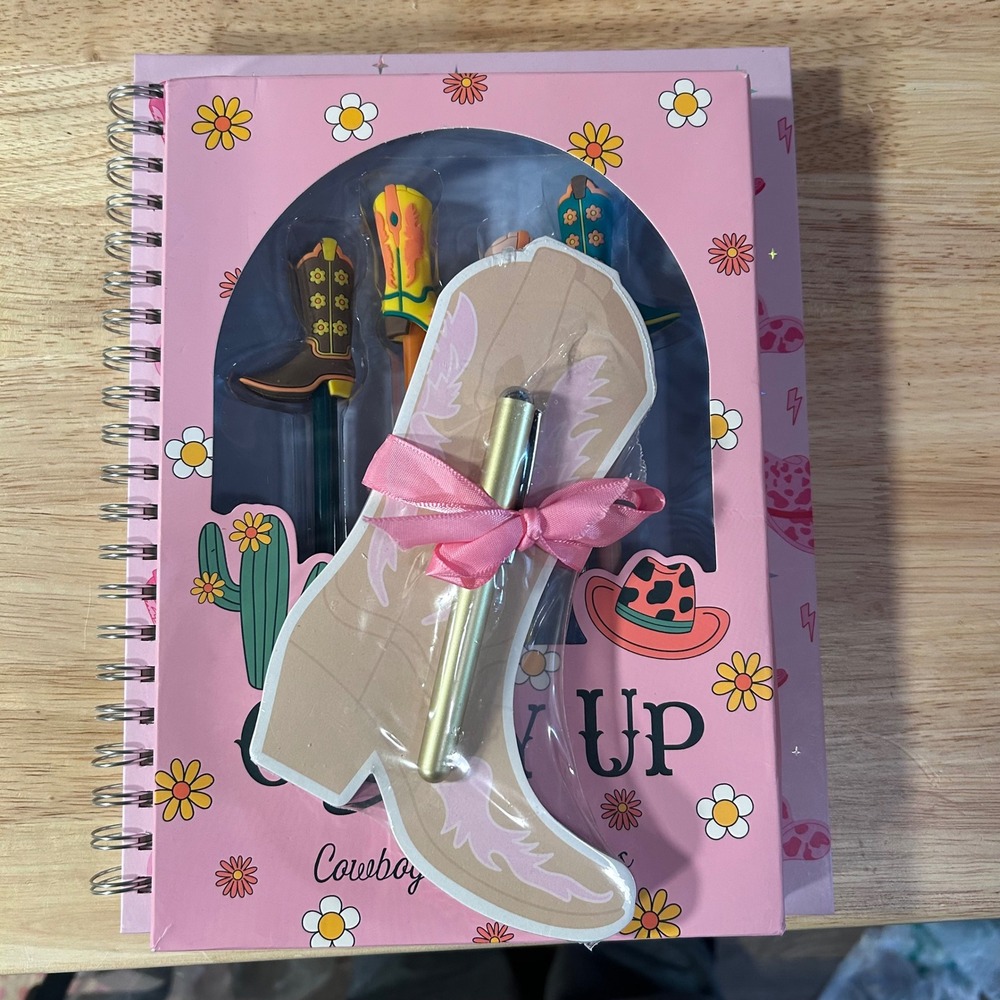 OCS Designs‎ Pink Cowboy Boots Hats Lightning Spiral Notebook Journal Pens New